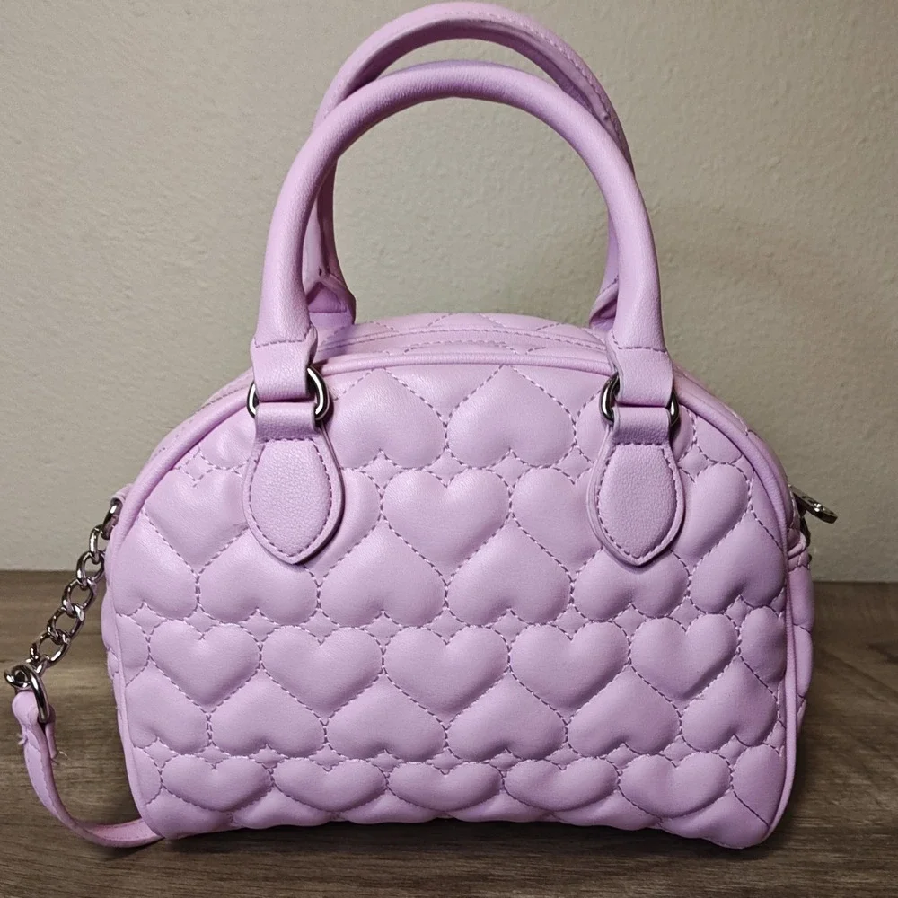 Juicy Couture‎ Satchel Women Small Pink Heart Quilted Crossbody Bag Domed Purse